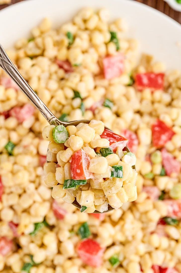 Easy Corn Salad in spoon.