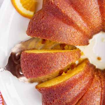 Overhead view of serving Orange Juice Cake.