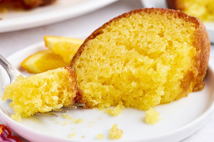 Slice of partially eaten Orange Juice Cake.