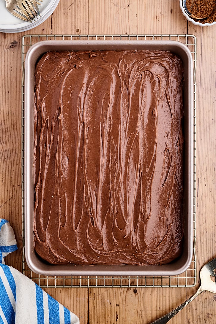 Overhead shot of Buttermilk Chocolate Cake.