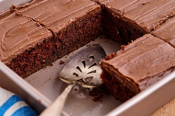 Buttermilk Chocolate Cake in a cake pan.