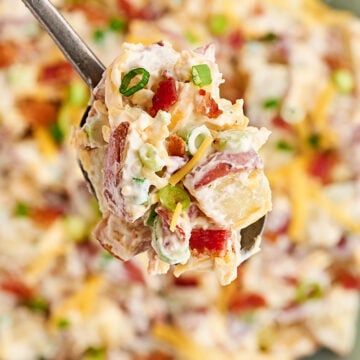 Spoonful of Loaded Baked Potato Salad.
