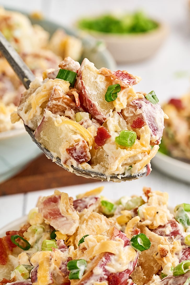 Spoonful of Loaded Baked Potato Salad.