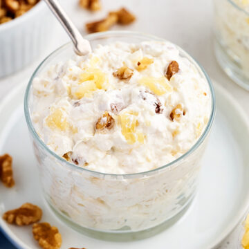 Pineapple Walnut Salad in a clear bowl.