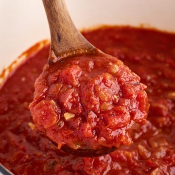 Scoopful of Homemade Marinara Sauce.