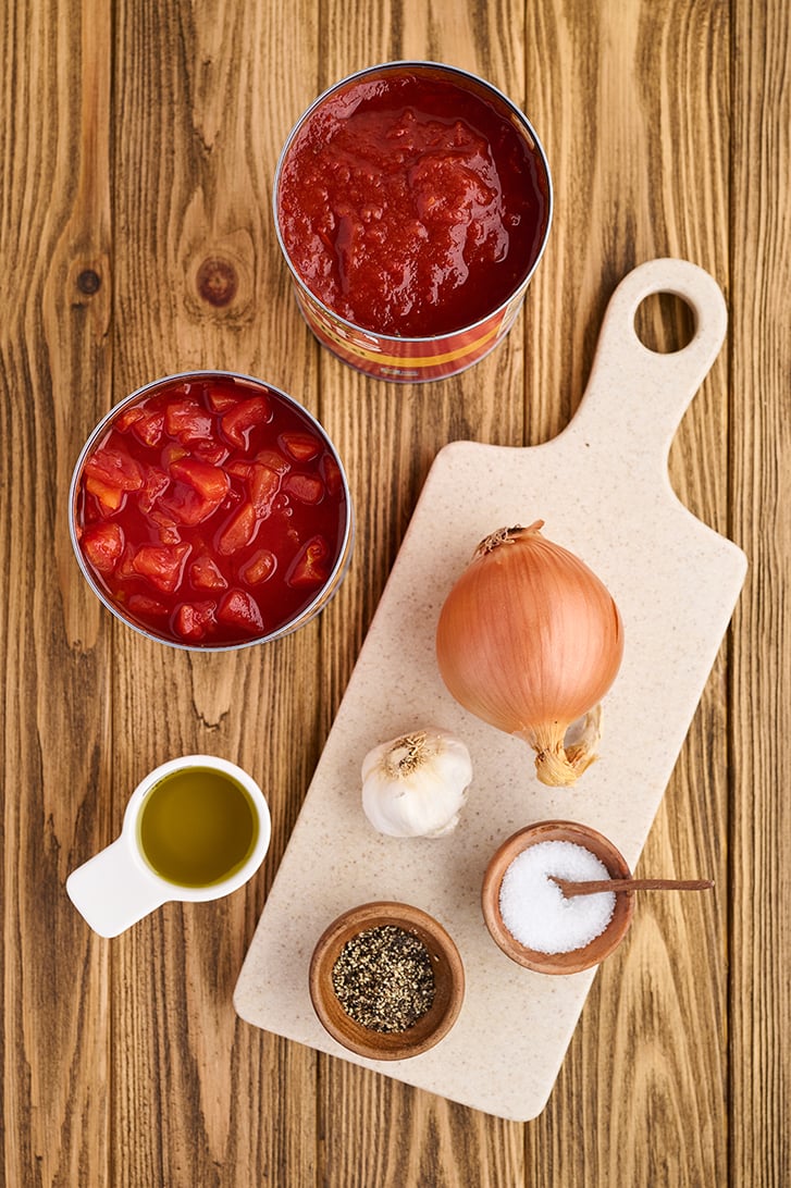 Ingredients for Homemade Marinara Sauce.