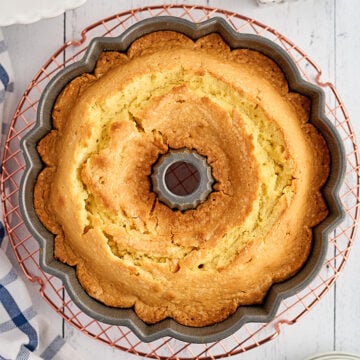 Whole Cream Cheese Pound Cake in pan.