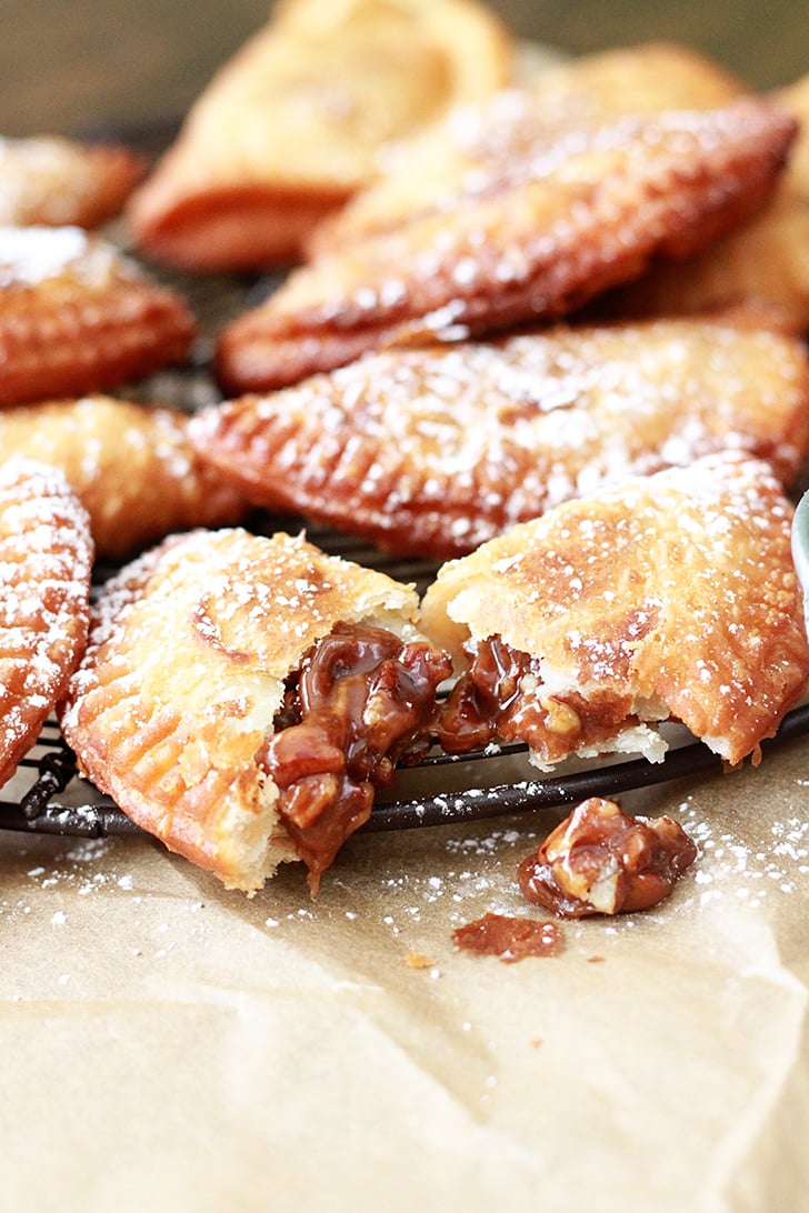 Deep Fried Pecan Pies on cooling rack.