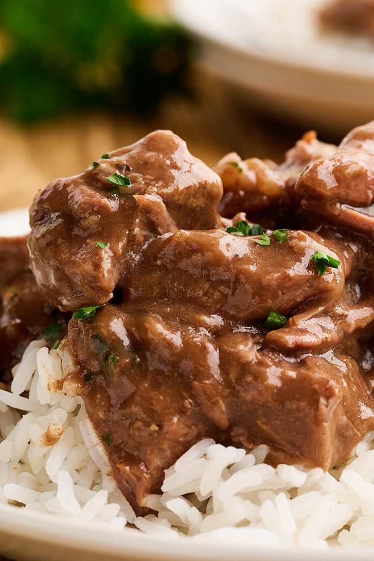 Slow Cooker Beef Tips on Rice.