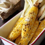 Easy Grilled Corn in a white pan.