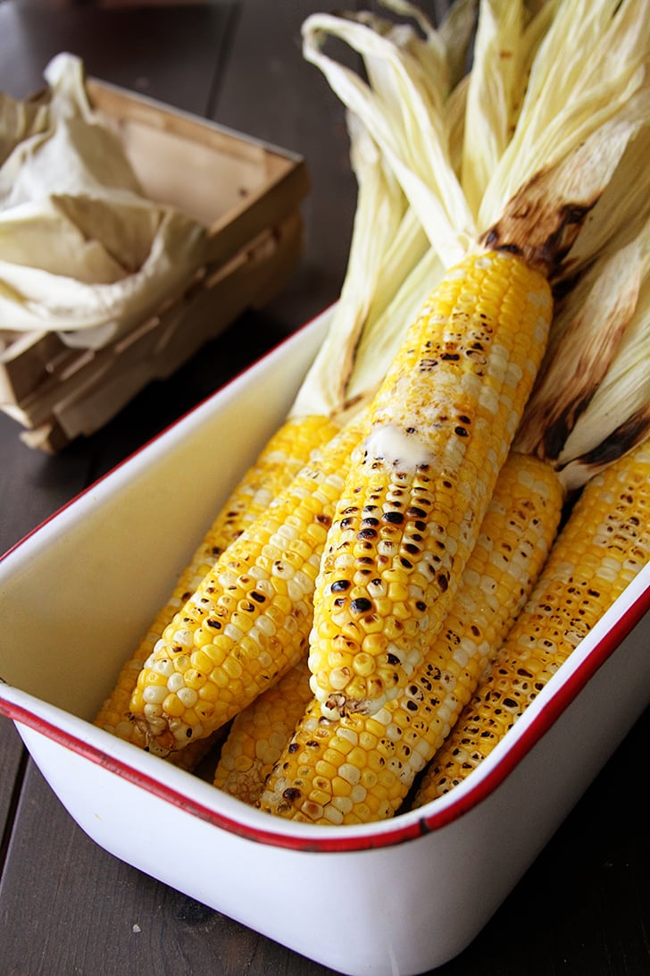 Easy Grilled Corn in a white pan.