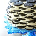 Oreo Icebox Cake on a blue plate.
