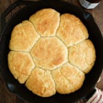Biscuits in a cast iron skillet.