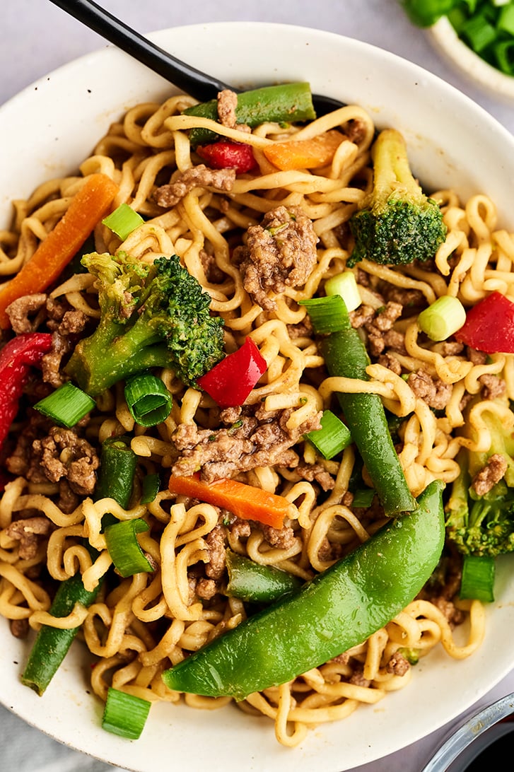 Easy Beef Ramen Skillet in bowl.