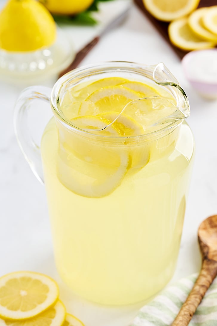 Lemonade in pitcher.