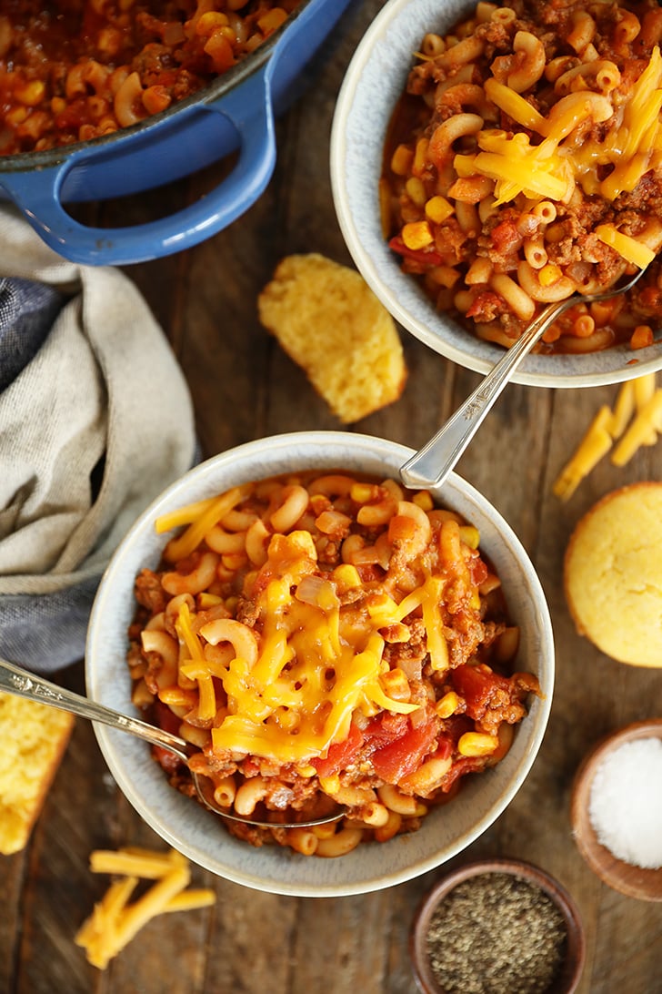 Goulash in serving bowls.
