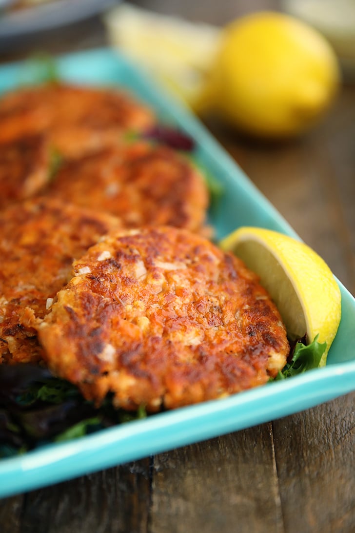 Old Fashioned Salmon Patties on a platter.
