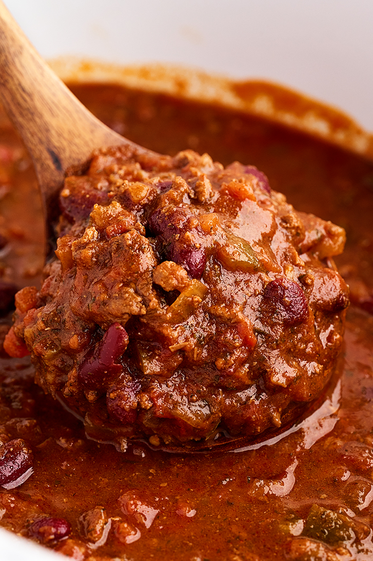 Scoop of Slow Cooker Chili.