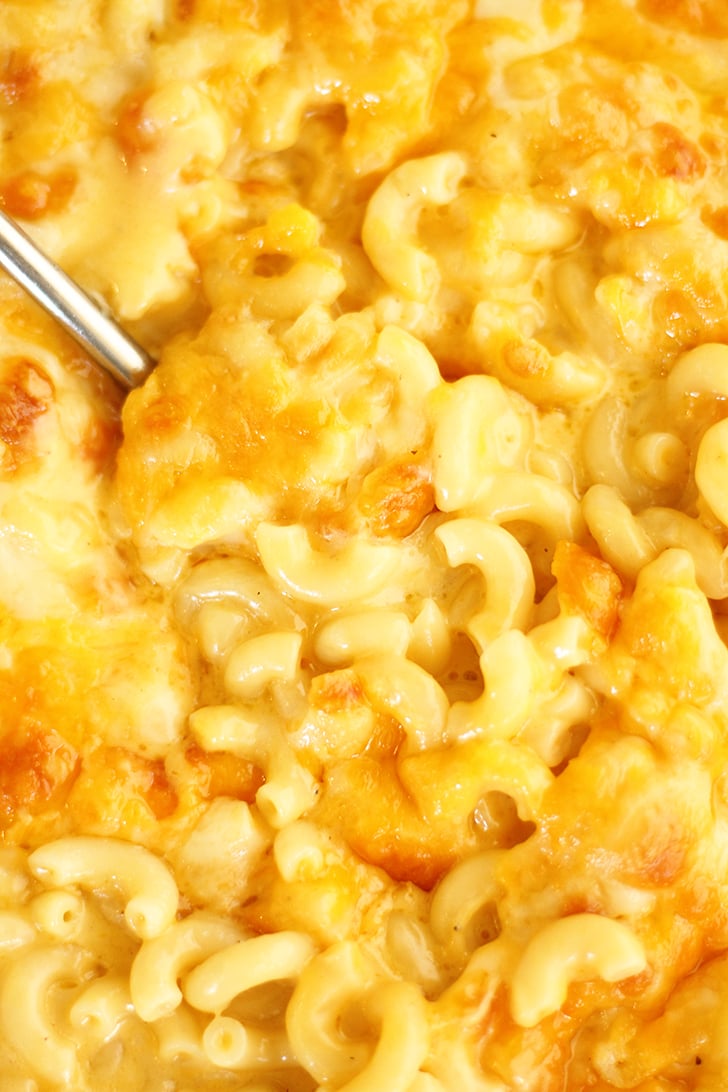 Overhead view of 4-Ingredient Baked Mac and Cheese in dish.