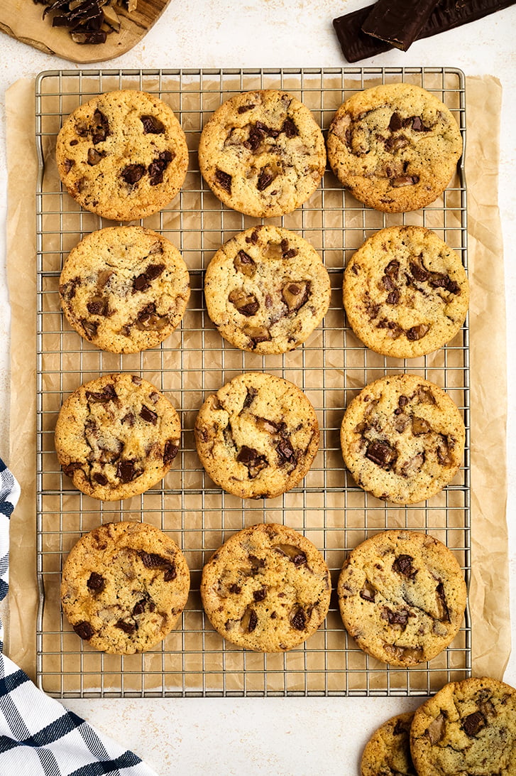 Heath Bar Cookies on wire rack.