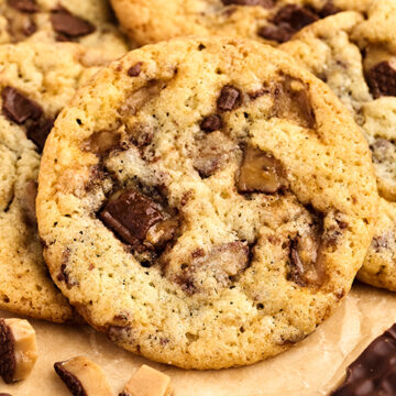 Heath Bar Cookies on parchment.