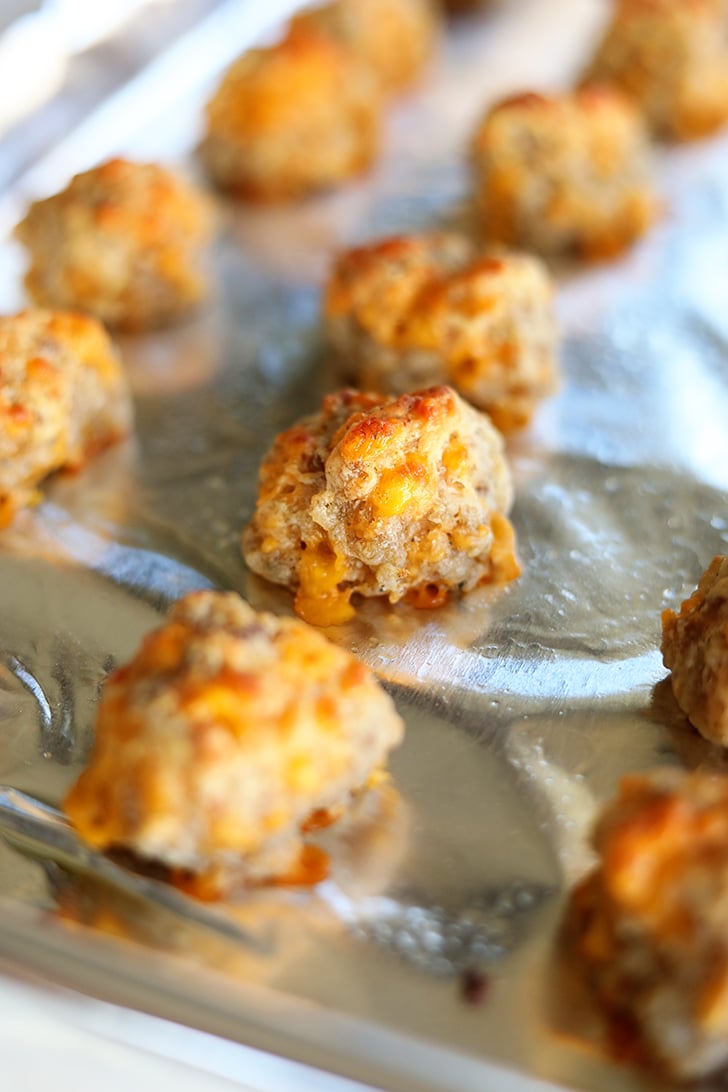 Sausage Balls on a sheet pan.