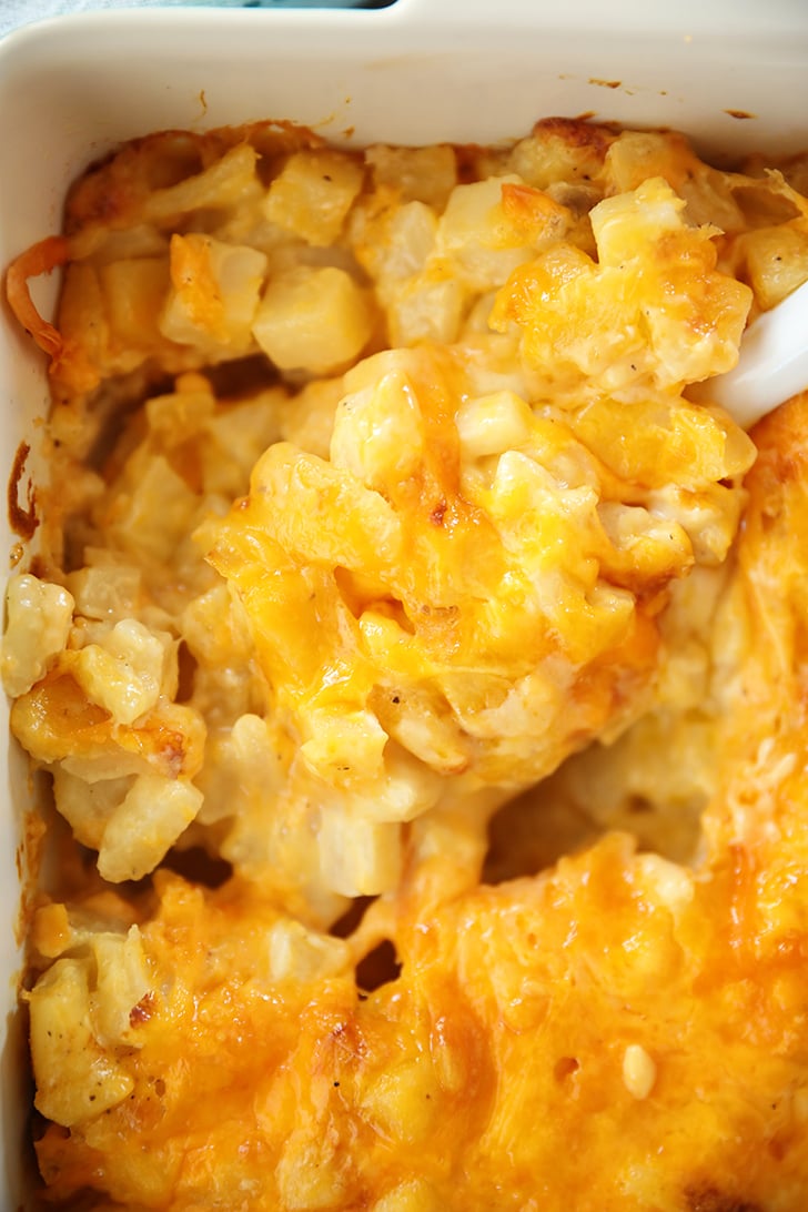 Overhead view of Shortcut Cheese Scalloped Potatoes.