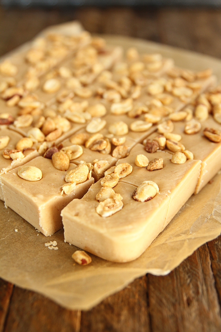Peanut Butter Fudge cut into pieces.