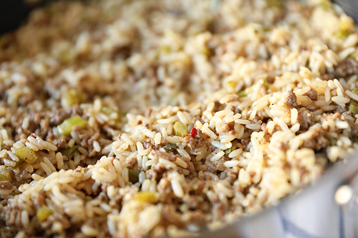 Easy Dirty Rice in a skillet.