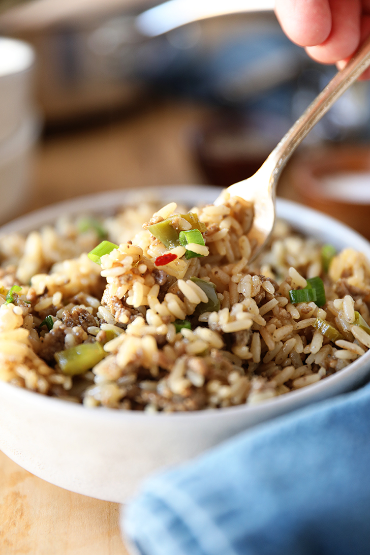 Forkful of dirty rice.