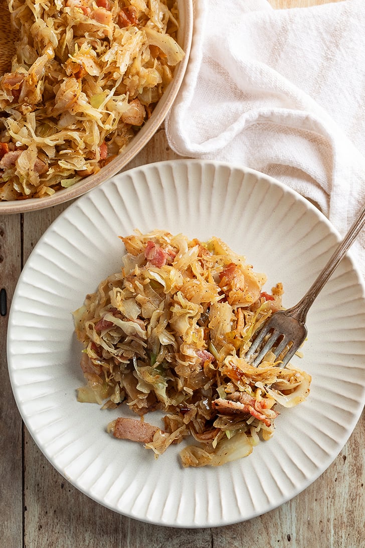 Southern Fried Cabbage and Bacon on a Plate.