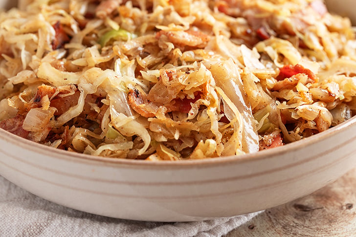 Southern Fried Cabbage and Bacon in a Bowl.