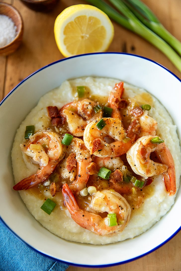 Shrimp and sauce over grits.