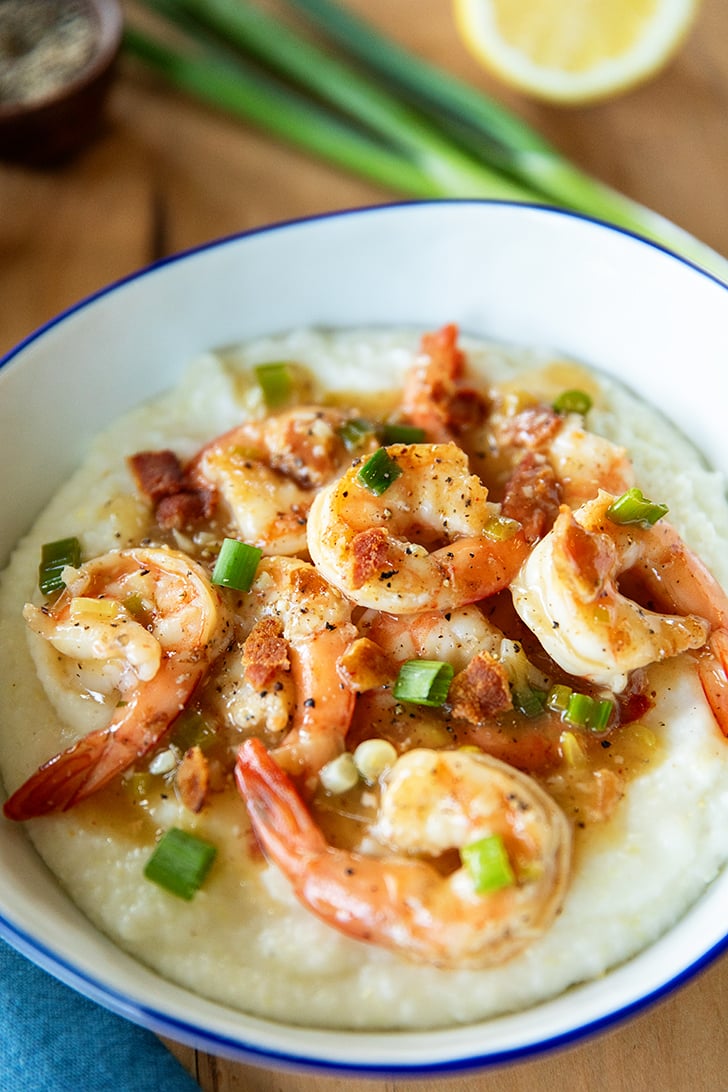 Shrimp and sauce over grits.